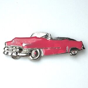Vintage Brooch Hot Pink Enamel 50s Classic Convertible Car Punk Rockabilly Pin